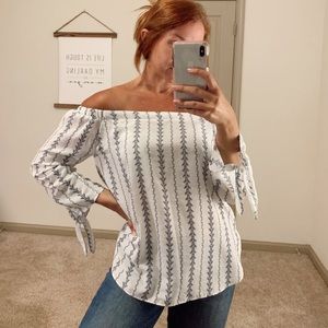 Off The Shoulder White and Blue Top